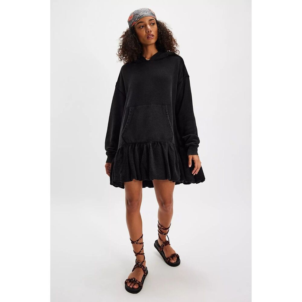 Free People Rainy Day Hoodie Mini Dress Oversized Terry Cotton XS  284297